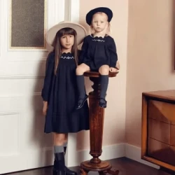 AS Great Quality Designer Shabbos Brother Sister Navy Cotton Linen Clothes with Embroidery Holiday Outfits