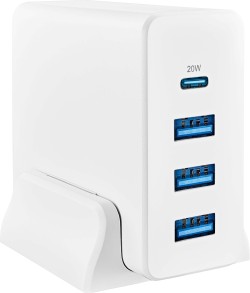 Insigniaô - 47W 4-Port Wall Charger with 1 USB-C & 3 USB Ports with 4ft Power Cord for iPhone, Samsung Smartphones, Tablets and More - White