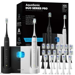 AquaSonic - Ultrasonic UV Sanitizing Toothbrush Set - Limited Edition Bundle - Midnight Black/Optic White