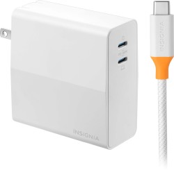 Insignia� - 140W Dual Port USB-C Compact Wall Charger Kit for MacBook Pro 16�, Smartphone, and Tablet - White