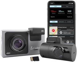 Cobra - SC 400D Dual-View Smart Dash Cam with Rear-View Accessory Camera, works with Apple CarPlay/Android Auto - Black/Silver
