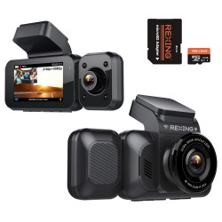 Rexing - V5C 3� 4K Dual Dash Cam with Dual Band WiFi GPS with Adhesive Mount - Black