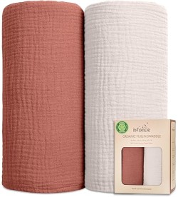 Organic Cotton Muslin Baby Blanket - 47x47 Inch Breathable Swaddle